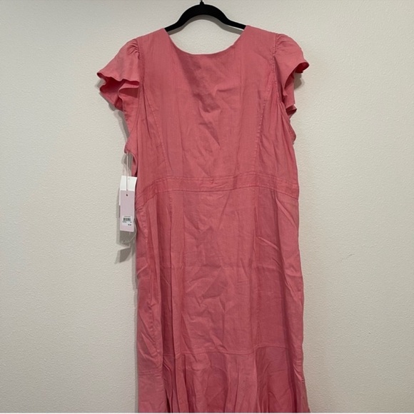 NWT Rachel Parcell Midi Dress Size XXL Pink Linen Blend Ruffled Button Down - Picture 6 of 9